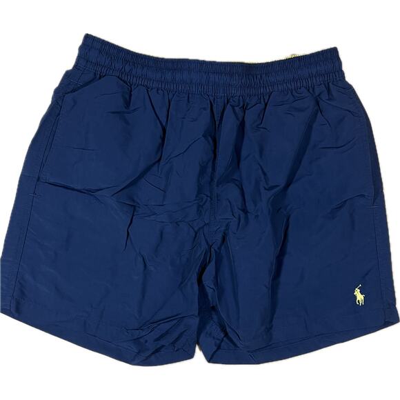Polo Ralph Lauren Navy Yellow Lined Swim Trunks Bathing Suit Boardshorts Men M - Picture 1 of 9